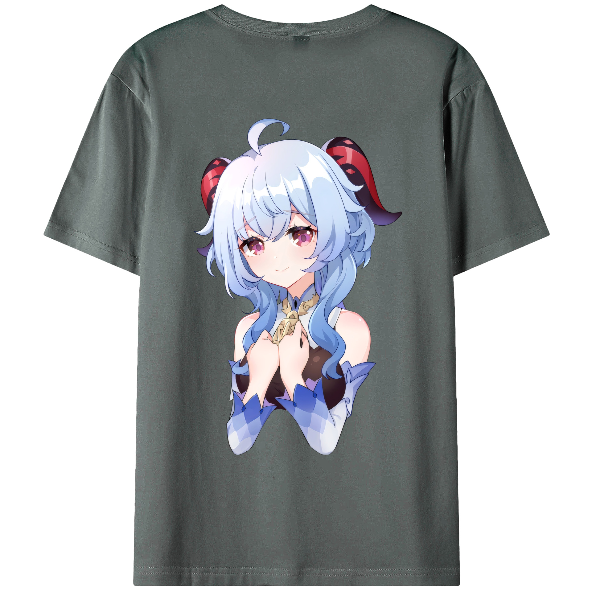 げんし神 甘雨 かんう genshin Ganyu 綿100％ メンズ半袖Tシャツ（バックプリント） 通気性